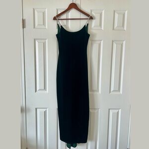 90s Vintage Green Velour Velvet Formal Dress With Beaded Straps by M Studio